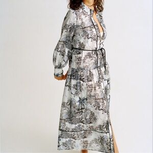 H&M maxi dress tie belt cream Patterned Gray Floral NWT. Size M